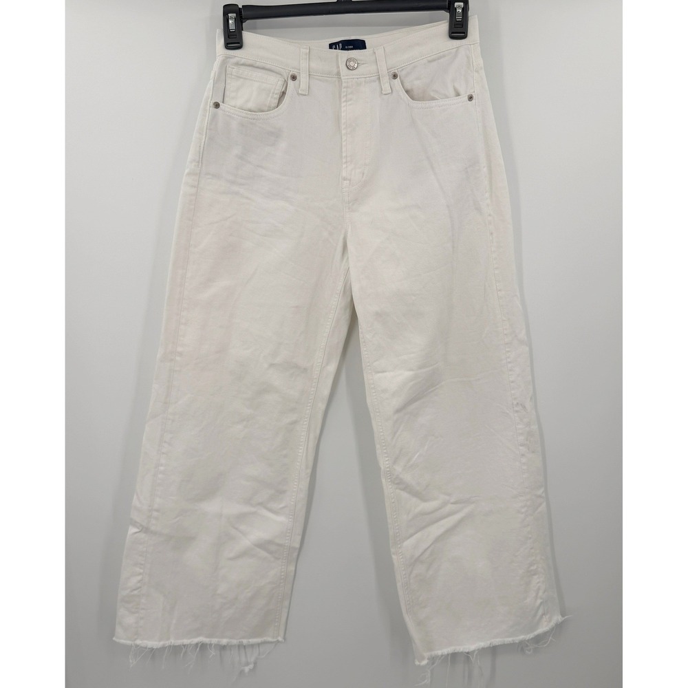 Gap Denim High Rise Wide Leg Jeans White Raw Hem 6/28R